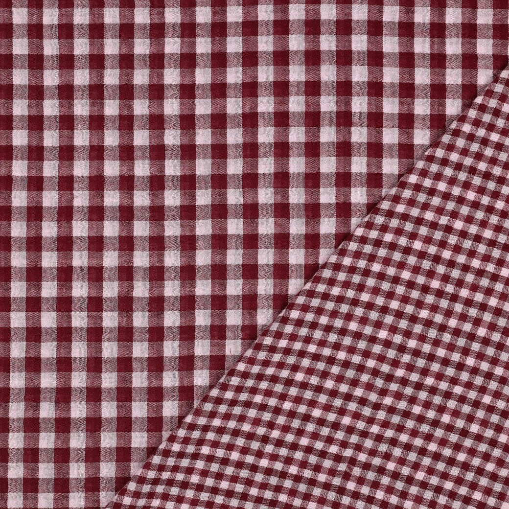 Pink & Burgundy Gingham Check Cotton Double Gauze