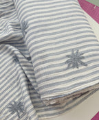 Palm Embroidery Cotton Double Gauze - Blue