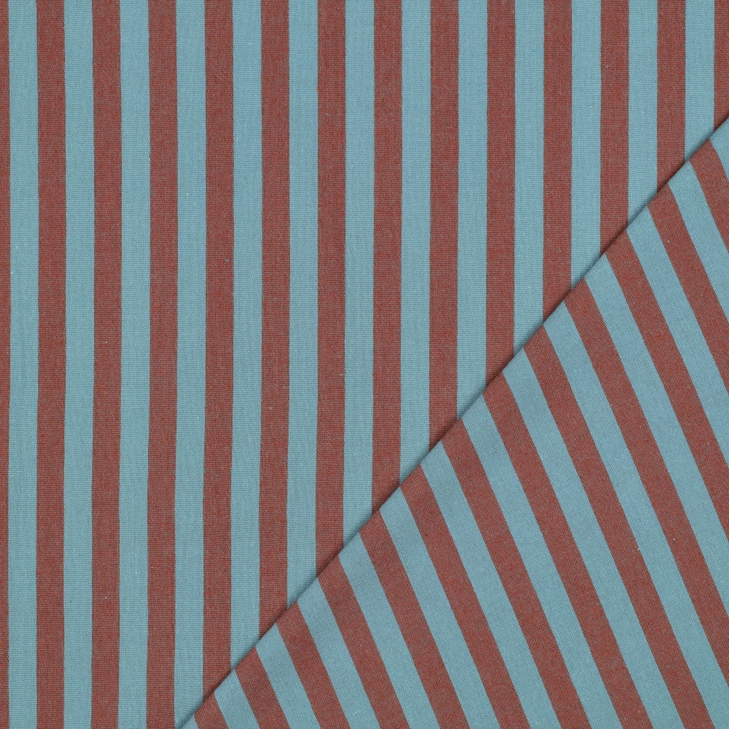 Chocolate Brown And Muted Teal Yarn-Dyed Cotton Stripe