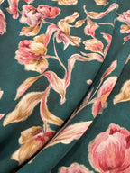 Vintage Blooms Viscose Satin - Teal