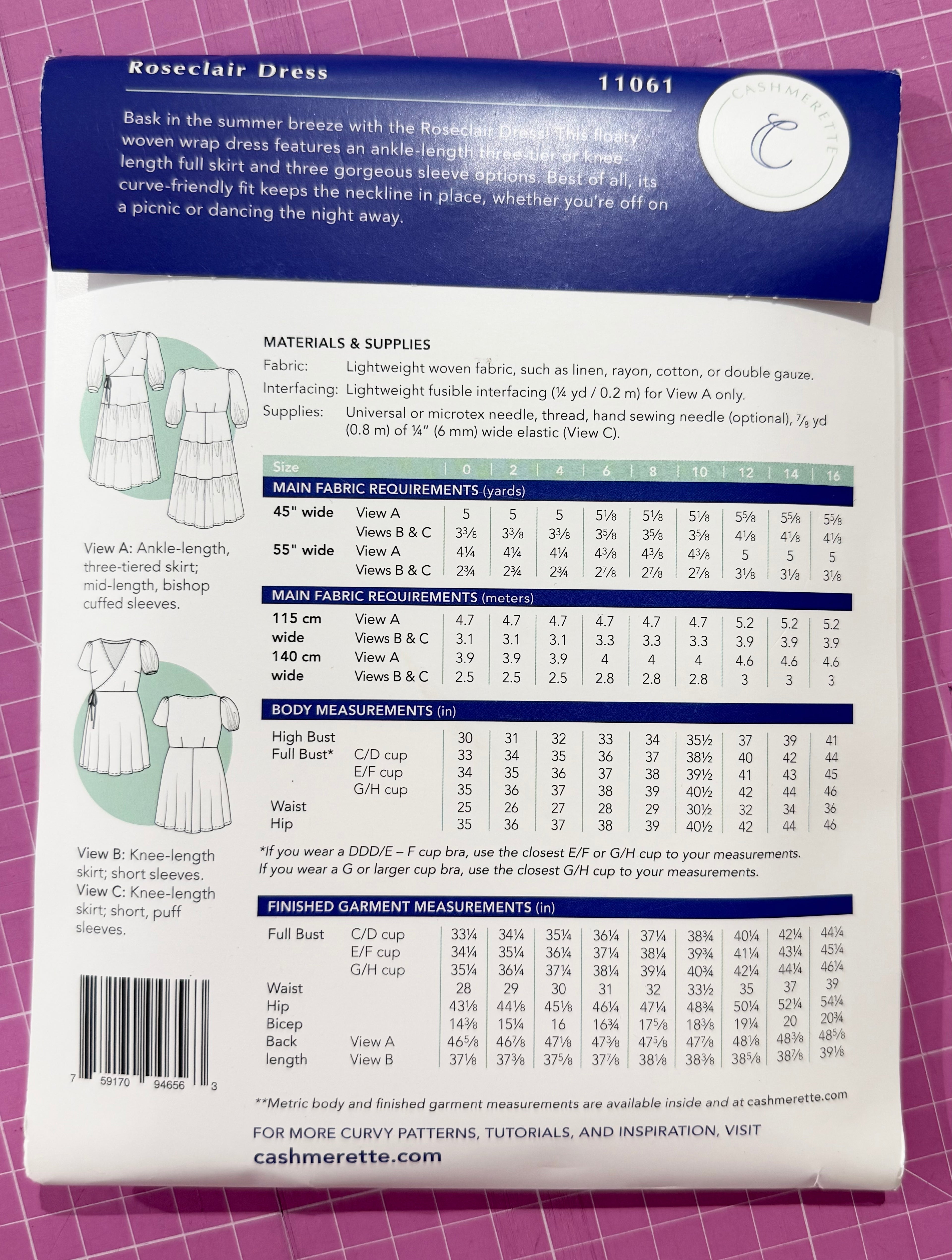 Roseclair Dress By Cashmerette Sizes 0 - 16