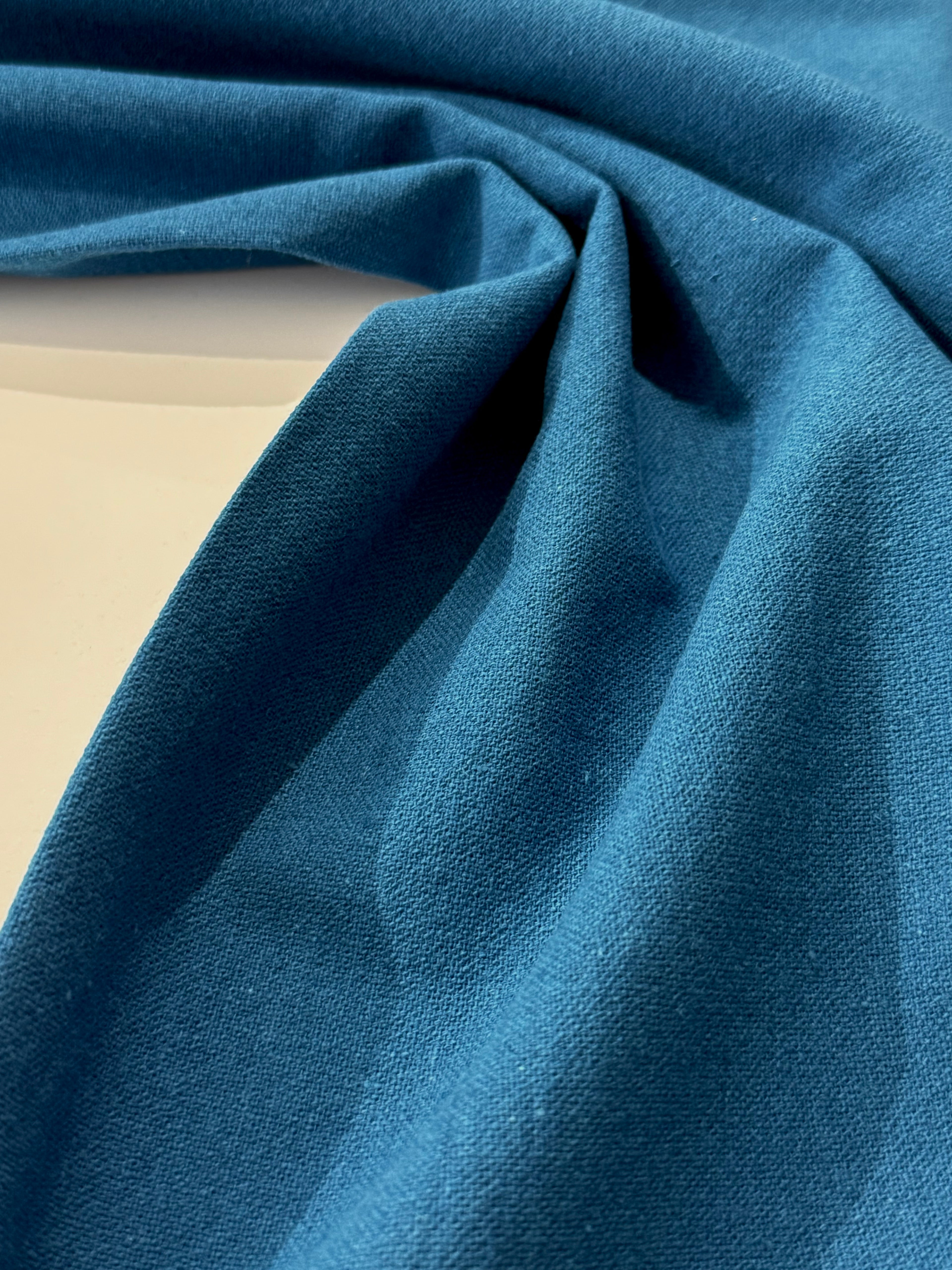 Peacock Blue Yarn Dyed Linen Cotton Blend