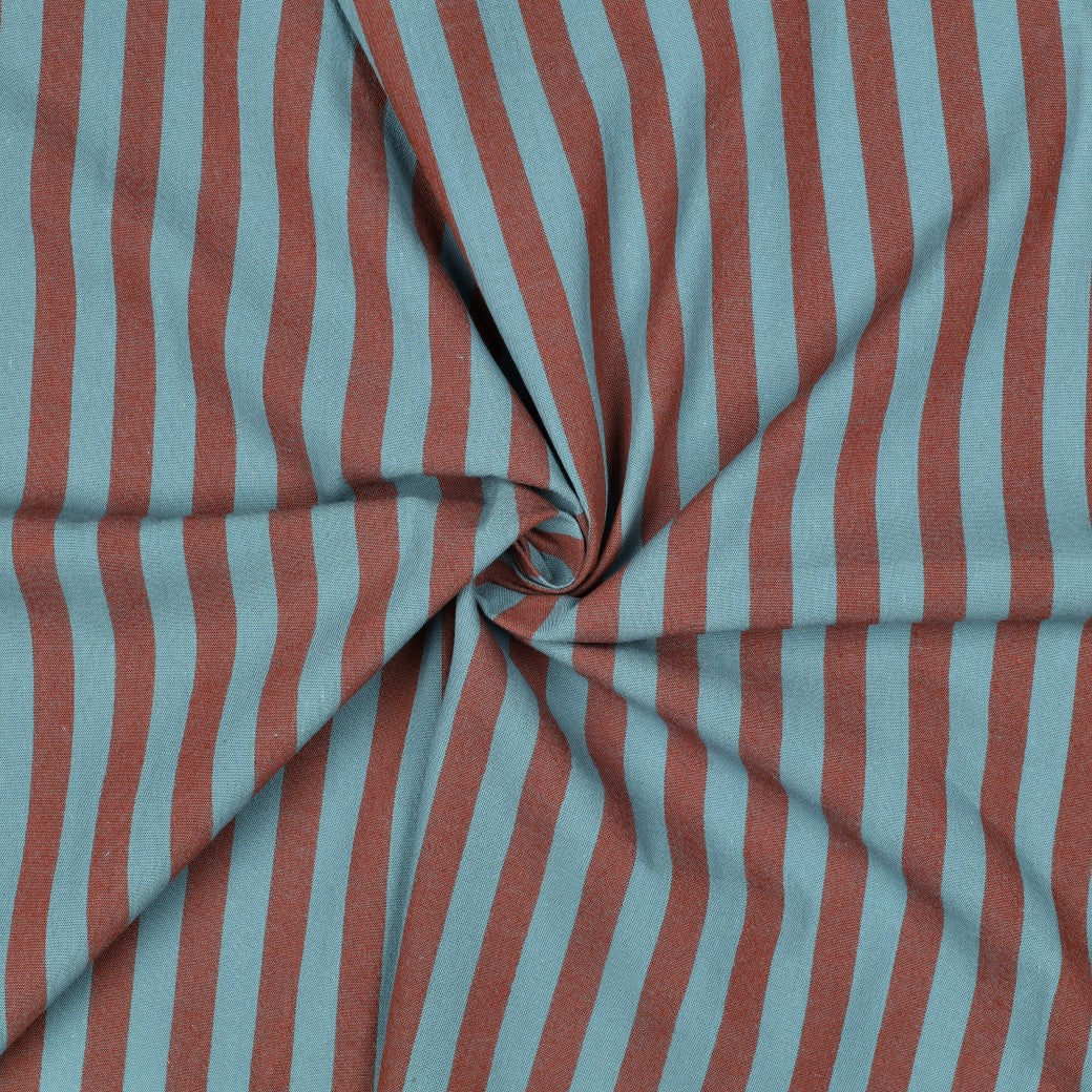 Chocolate Brown And Muted Teal Yarn-Dyed Cotton Stripe