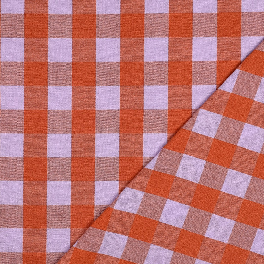 Lavender And Orange Cotton Yarn Dyed Check