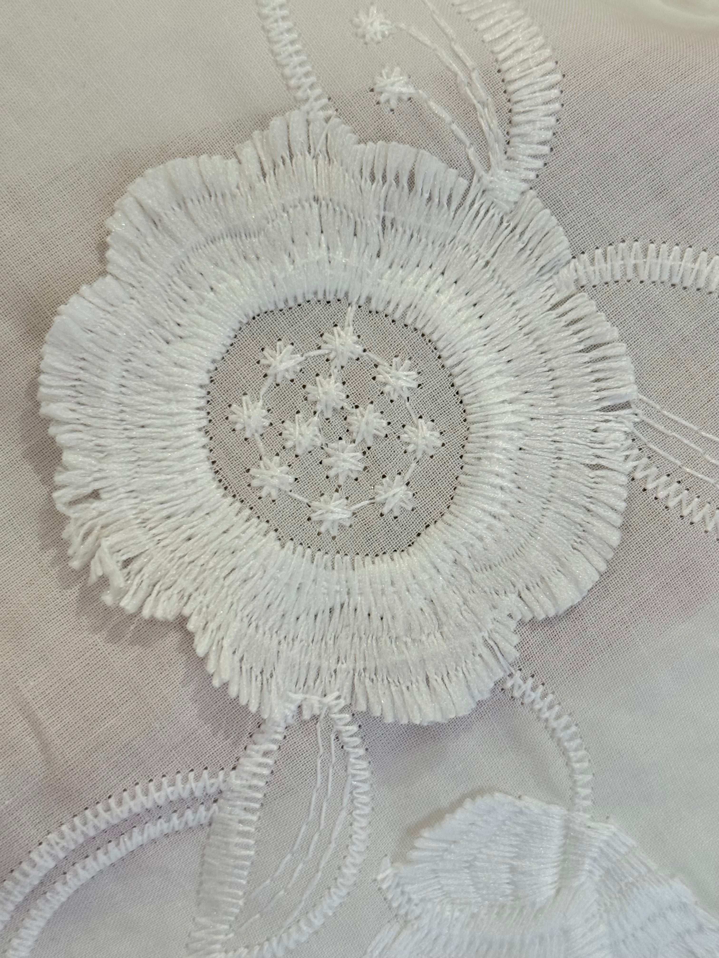 Daisy White Embroidered Cotton Lawn