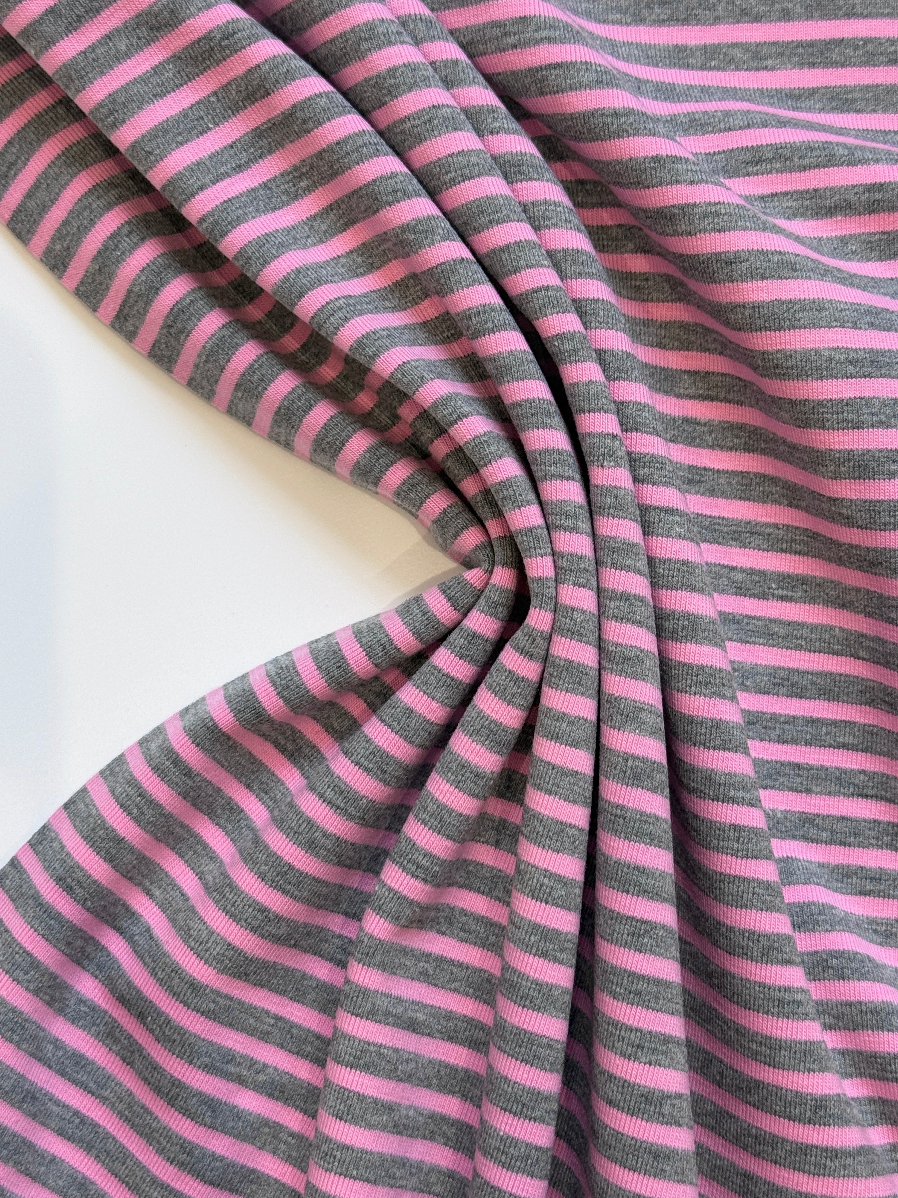 Yarn-Dyed Cotton Jersey Stripe - Pink/Grey