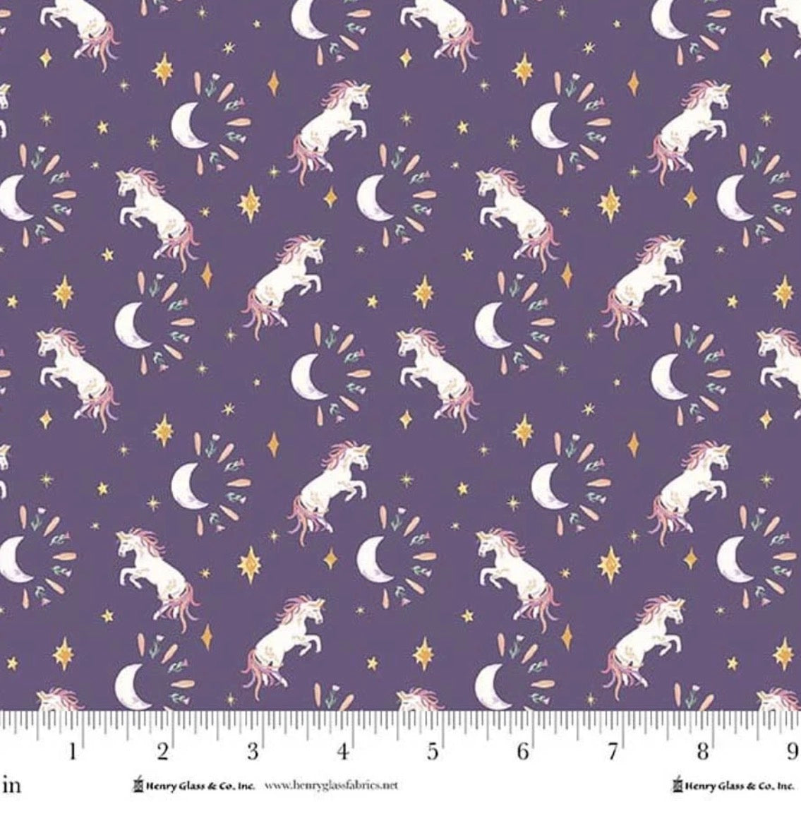 My Darling Unicorn - Tossed Unicorn With Crescent Moons HG2271-55 By Karissa Schulten For Henry Glass