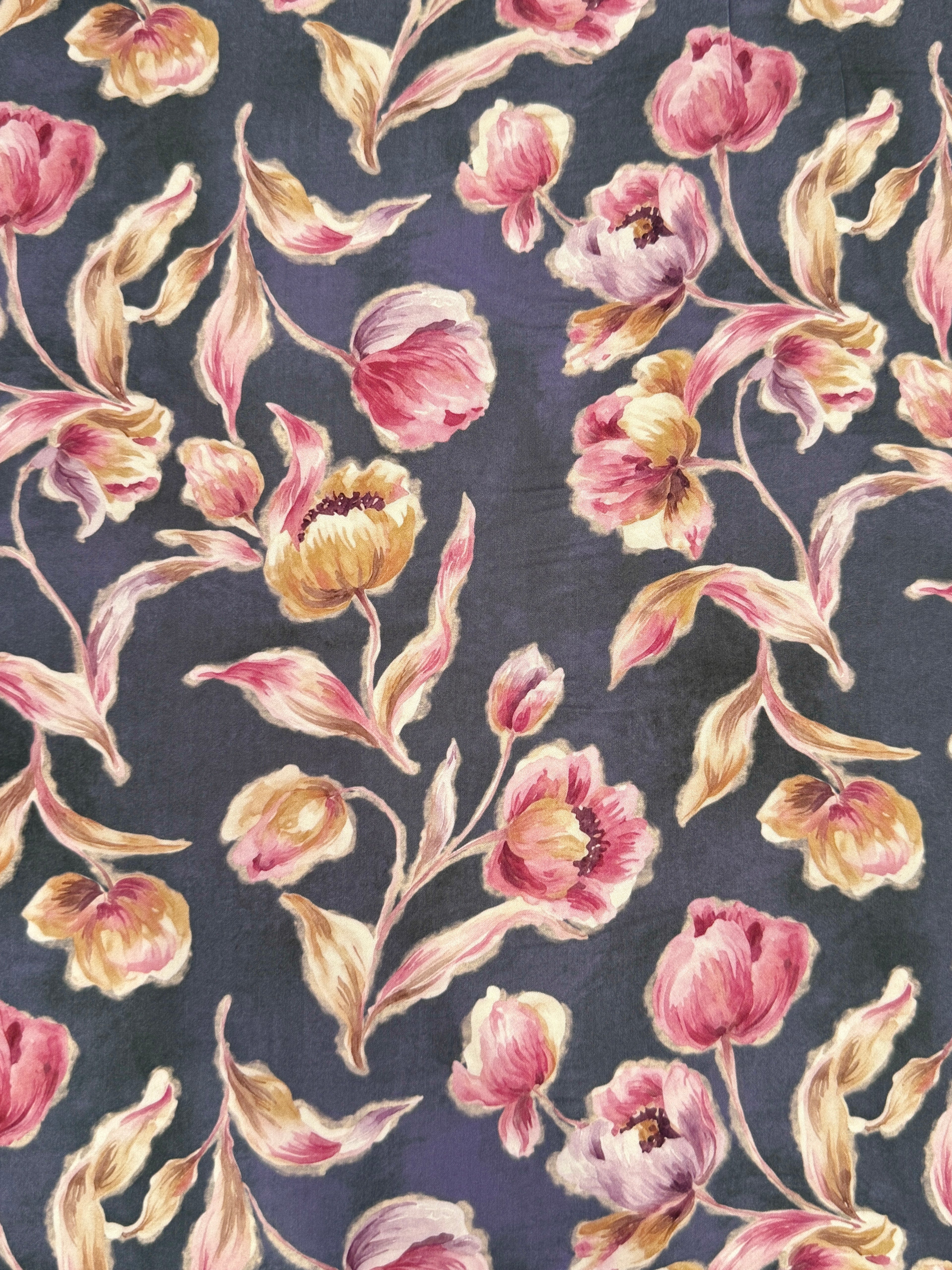 Vintage Blooms Viscose Satin - Mauve