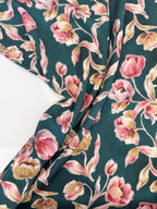 Vintage Blooms Viscose Satin - Teal