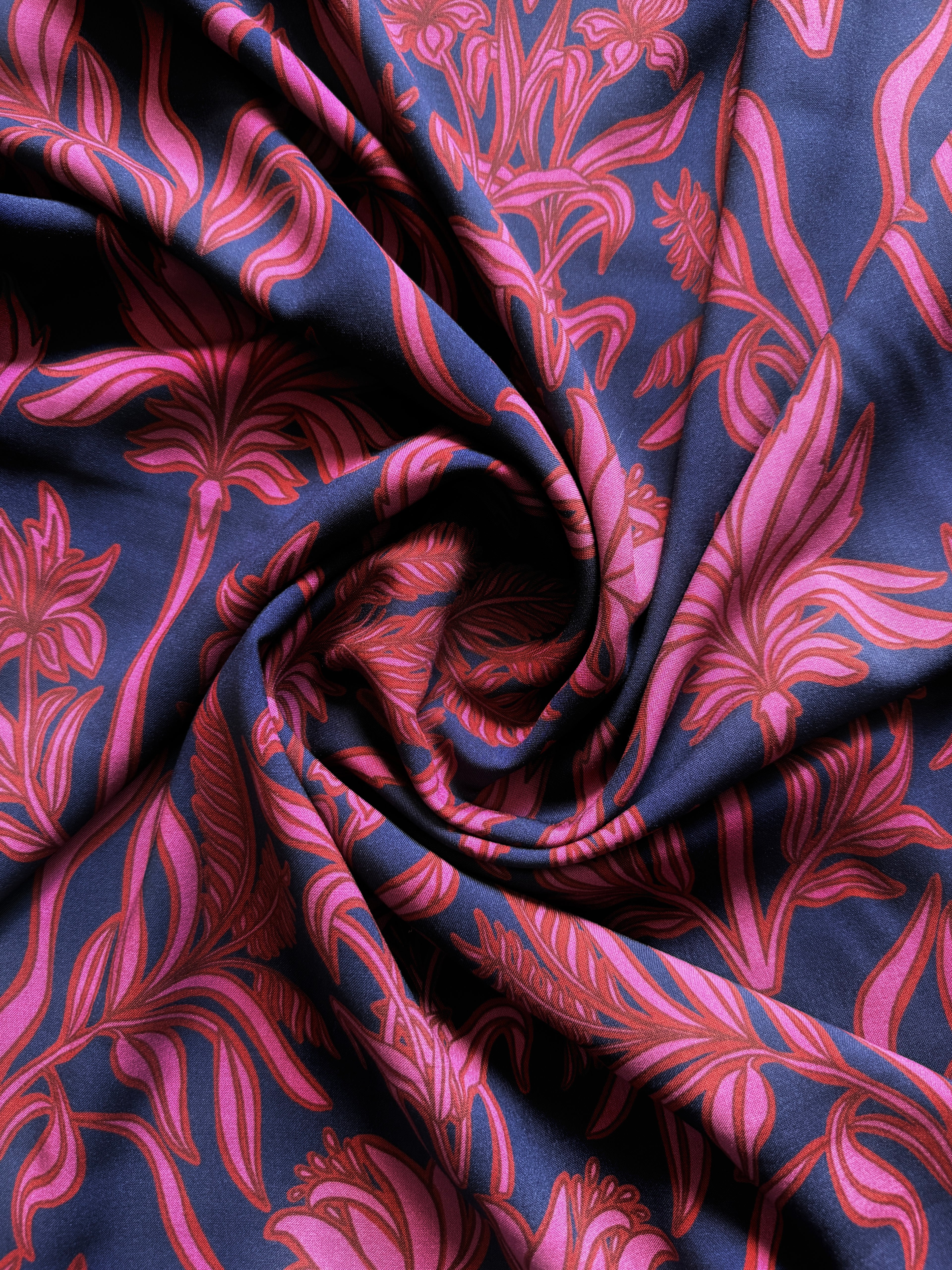 Botanical Navy & Berry Deadstock Viscose