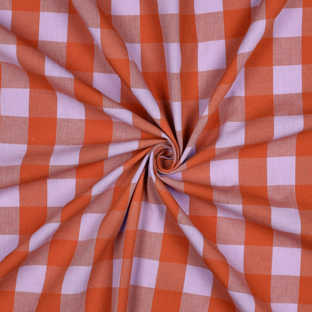 Lavender And Orange Cotton Yarn Dyed Check