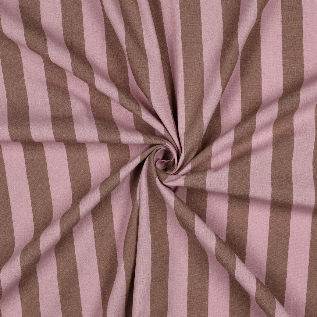 Light Pink And Brown Cotton Yarn Dyed Stripes