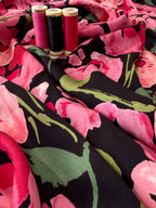 Painterly Peony Noir - Sandwashed Silk Mix Soft Satin Twill By Lady McElroy
