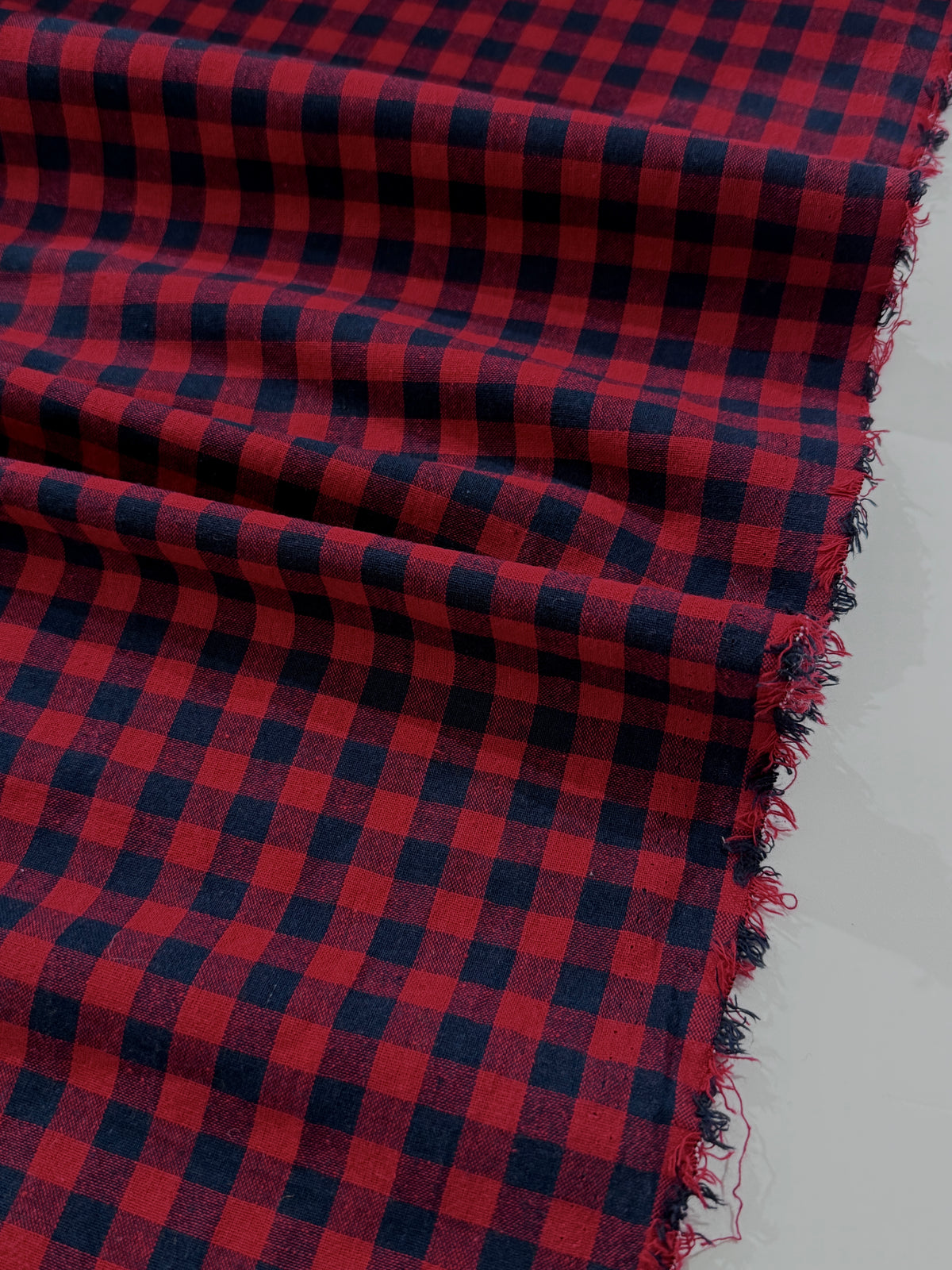 Koushi Gingham Check Japanese Yarn-Dyed Cotton Chambray by Lady McElroy - Berry Red