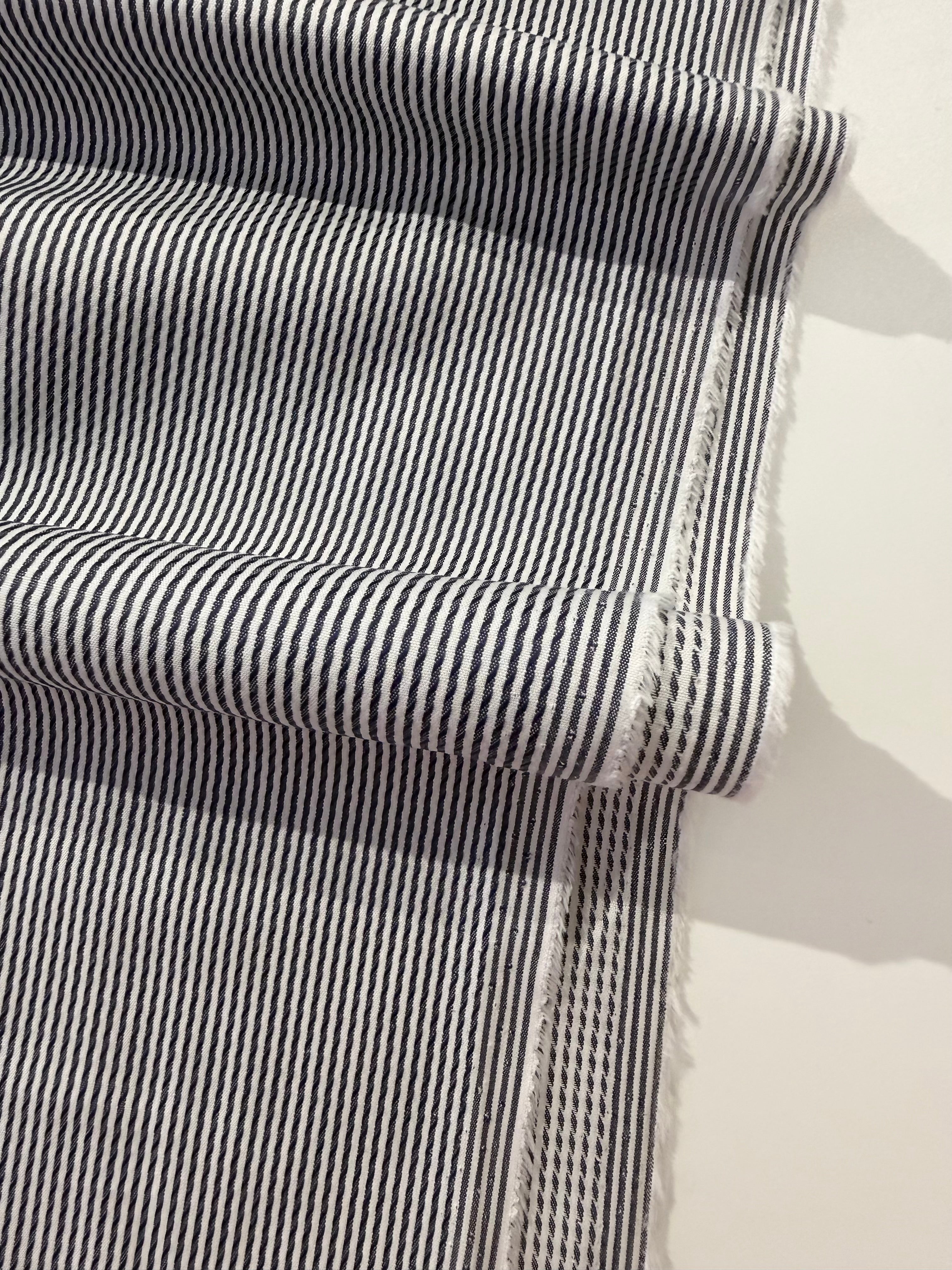 Ex Designer Deadstock Stripe Cotton - Navy