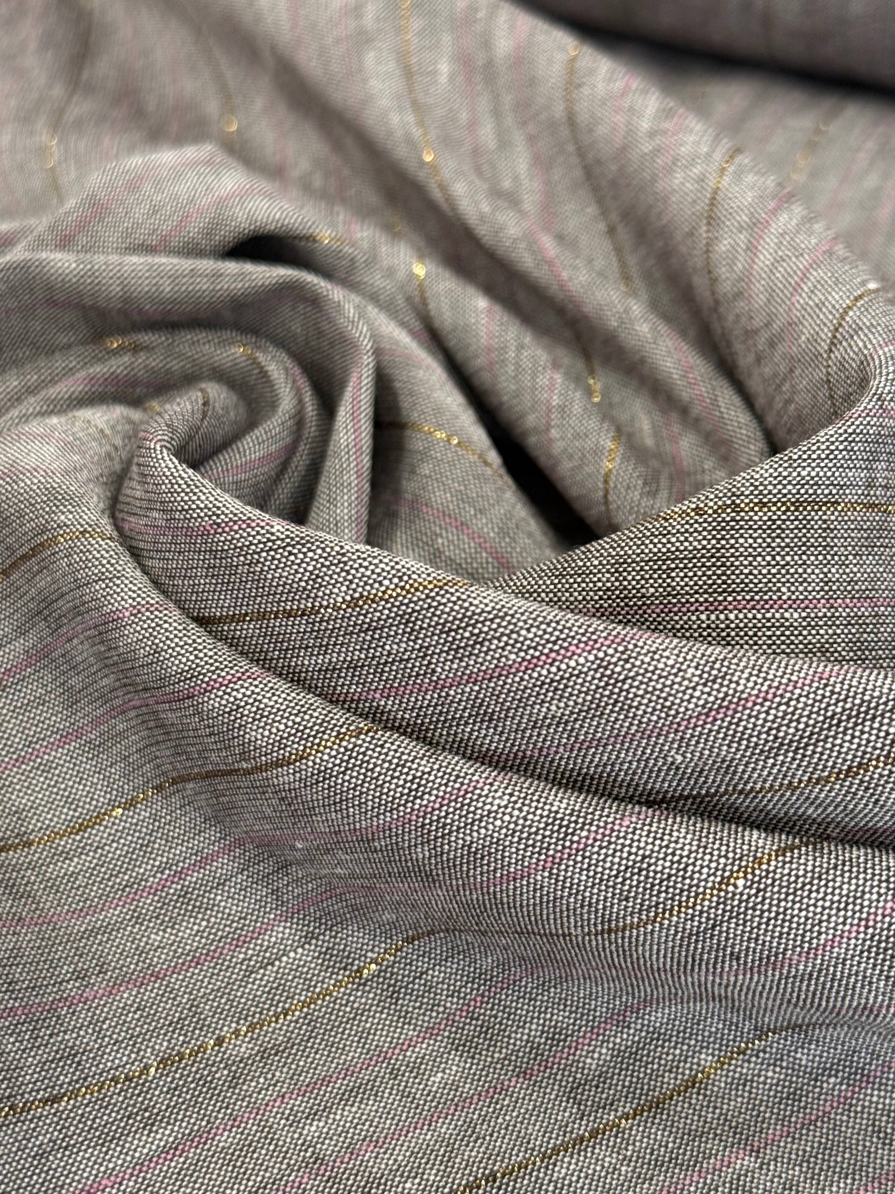 Pale Brown Pinstripe Linen And Viscose Blend