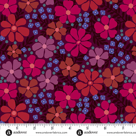 Mystic Meadow Floral Red 2/10163R by Nancy Rink for Andover Fabrics