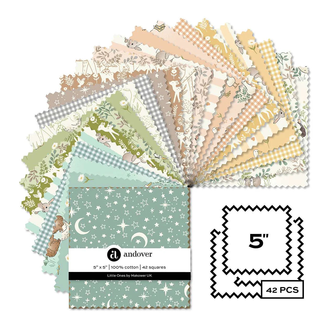 Little Ones - Charm Pack (42 x 5x5 Inch Squares) - By Makower UK