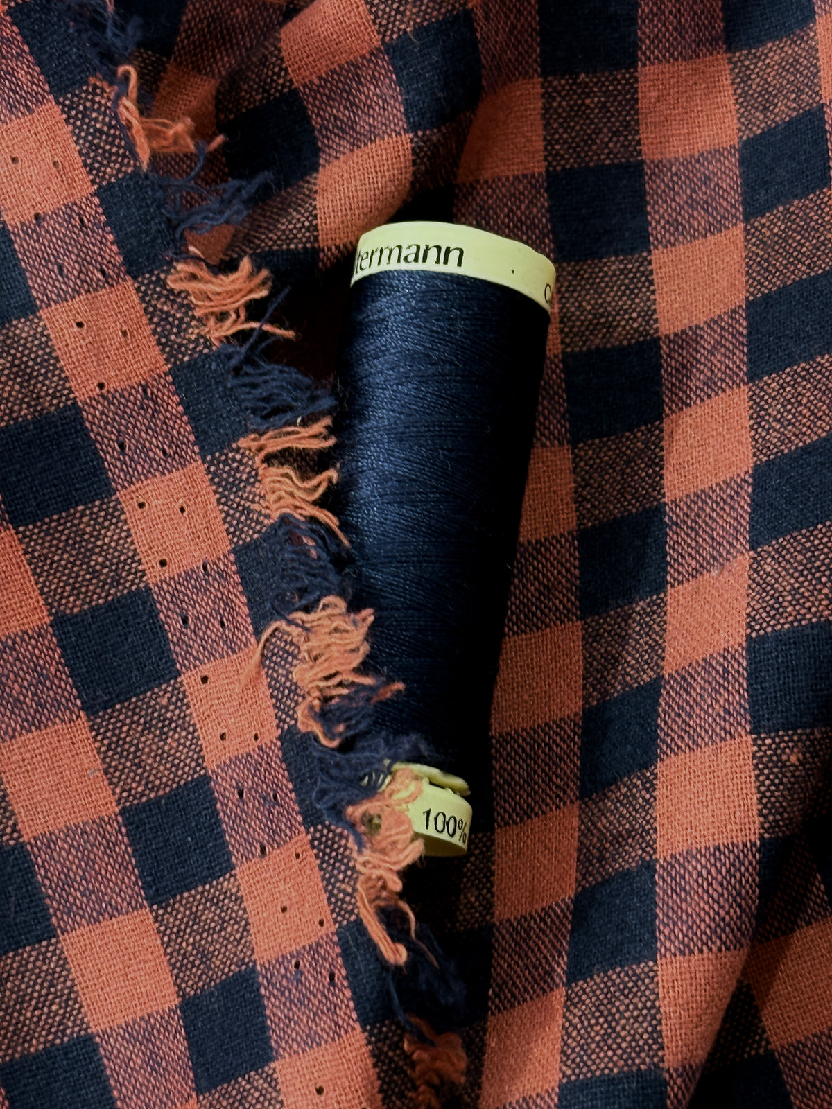 Koushi Gingham Check Japanese Yarn-Dyed Cotton Chambray by Lady McElroy - Terracotta