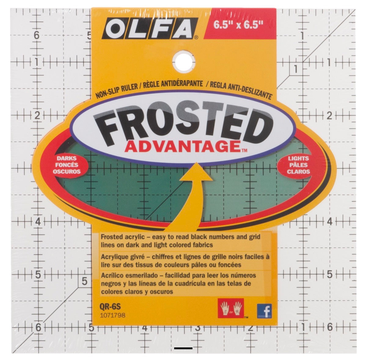 6.5” x 6.5” Inch Square Patchwork Ruler QR6S - Frosted Non Slip By Olfa