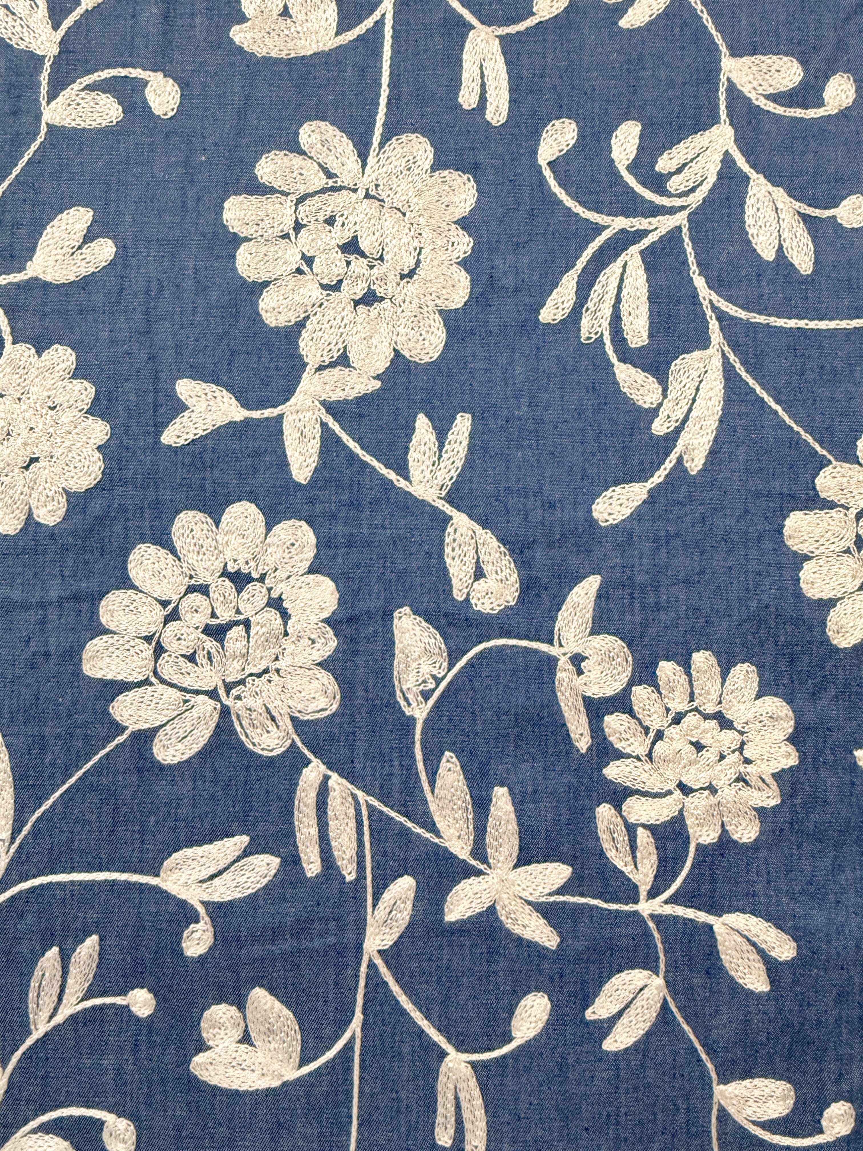 Embroidered Floral Cotton Chambray