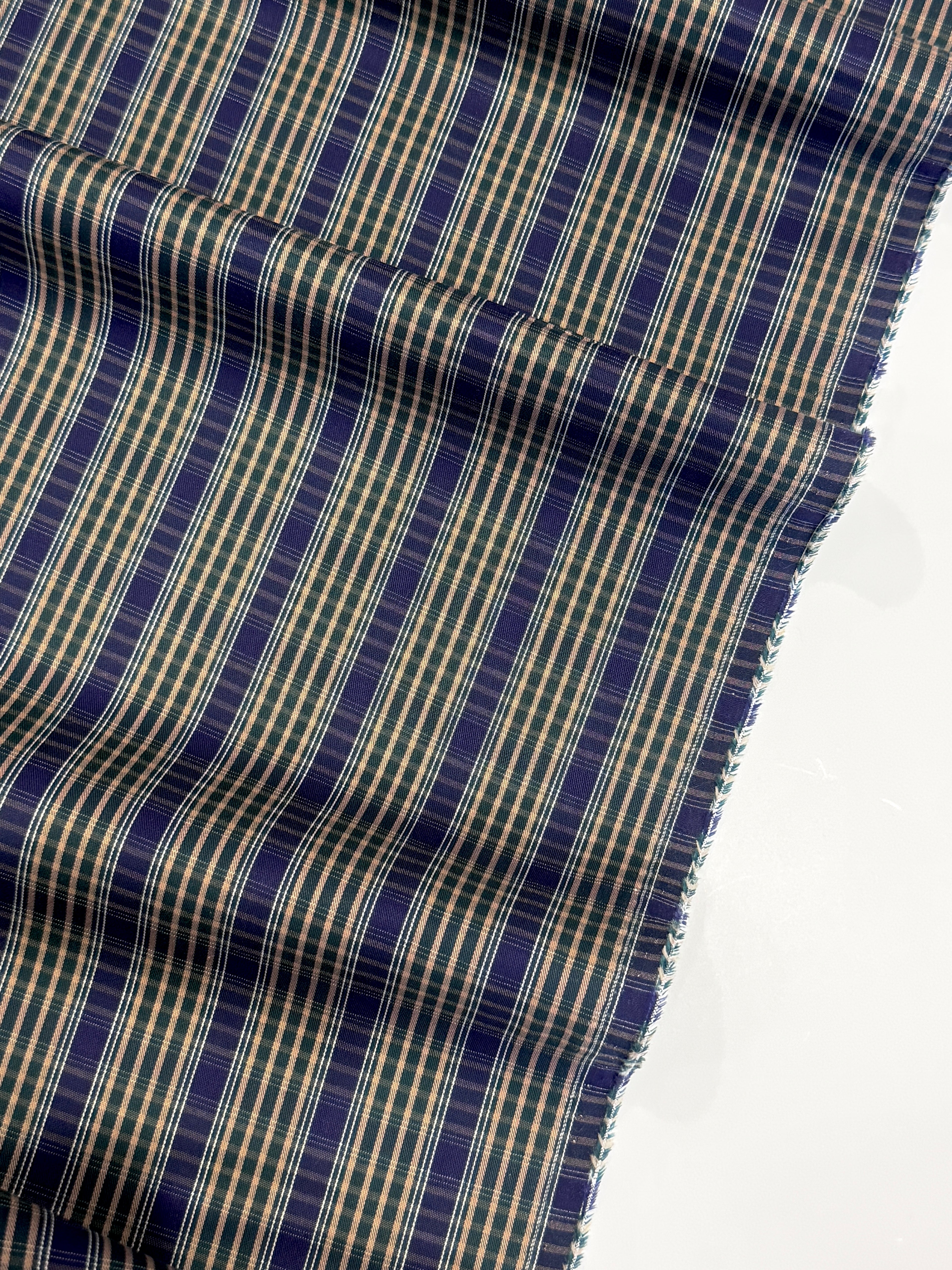 Heritage Check - Bottle Green, Indigo & Caramel - Ex-Designer Deadstock Cotton