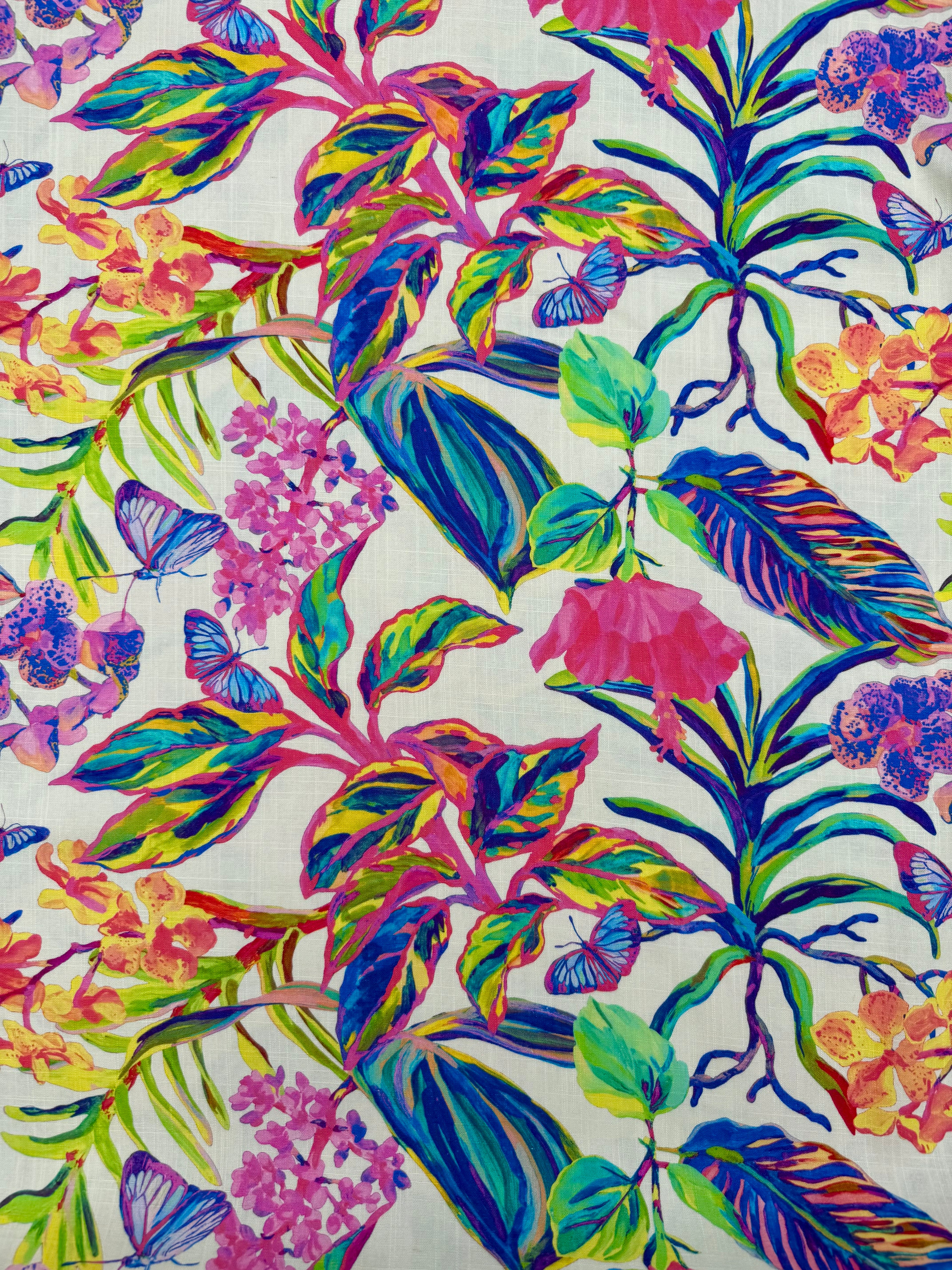 Tropical Butterfly Viscose Linen Blend