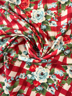 Floral Gingham Check Cotton Viscose Blend