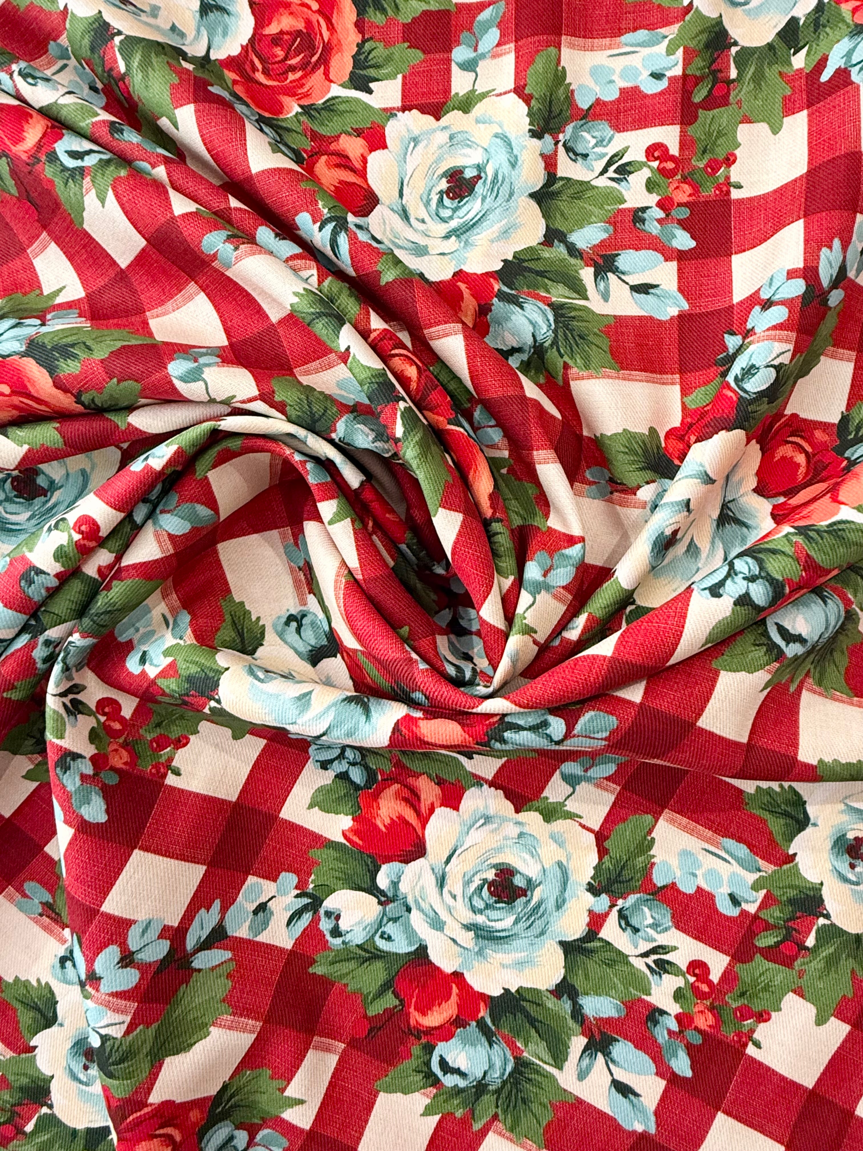 Floral Gingham Check Cotton Viscose Blend