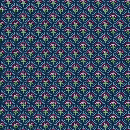 Whimsy - Flower Fan Navy 2/1658B Individual Fat Quarter - By Kim Schaefer For Andover Textiles
