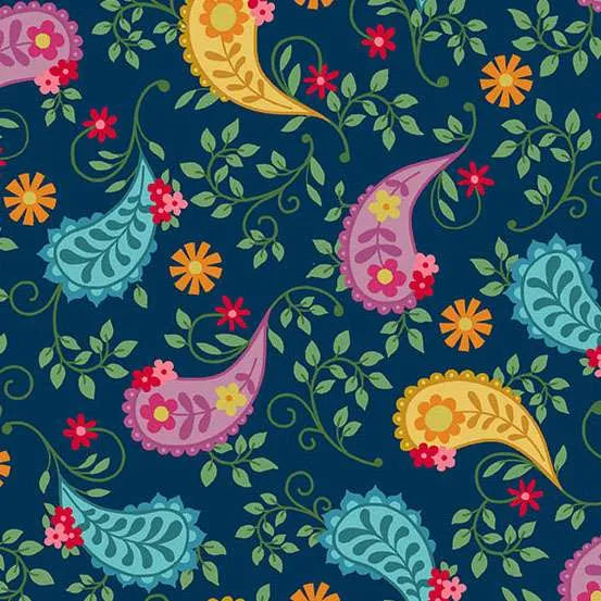 Whimsy - Big Paisley Navy 2/1652B Individual Fat Quarter - By Kim Schaefer For Andover Textiles