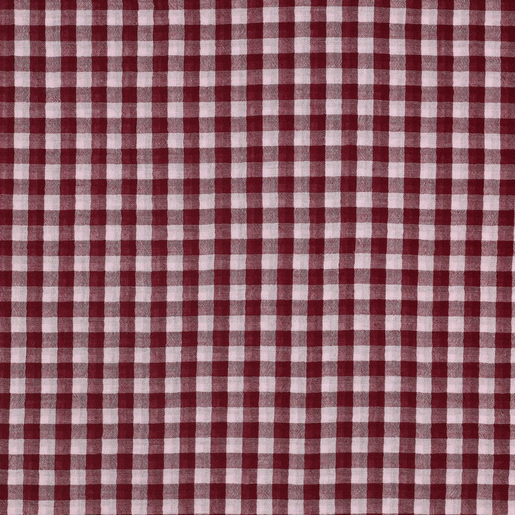 Pink & Burgundy Gingham Check Cotton Double Gauze