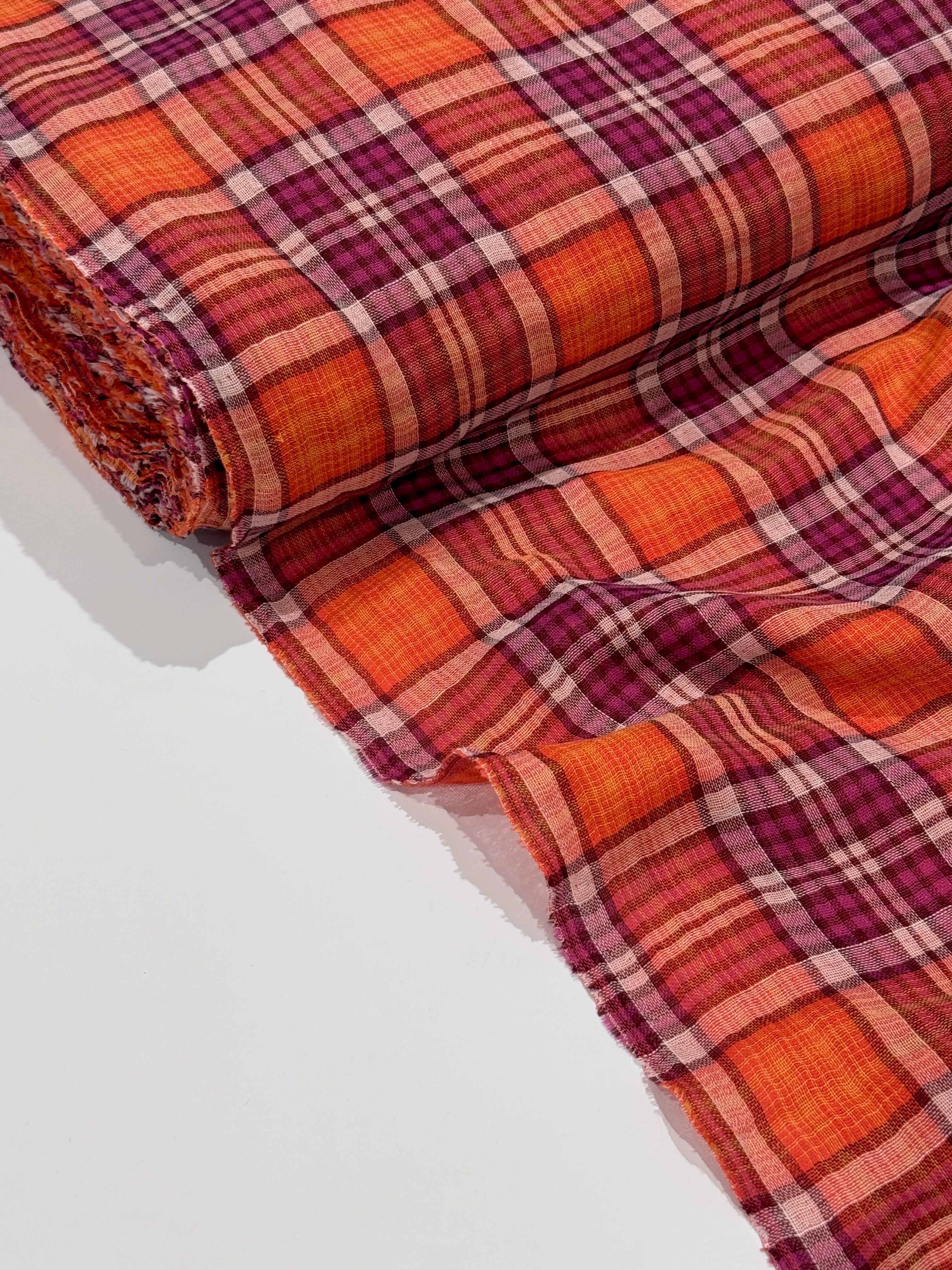 Orange And Fuchsia Check Double Gauze