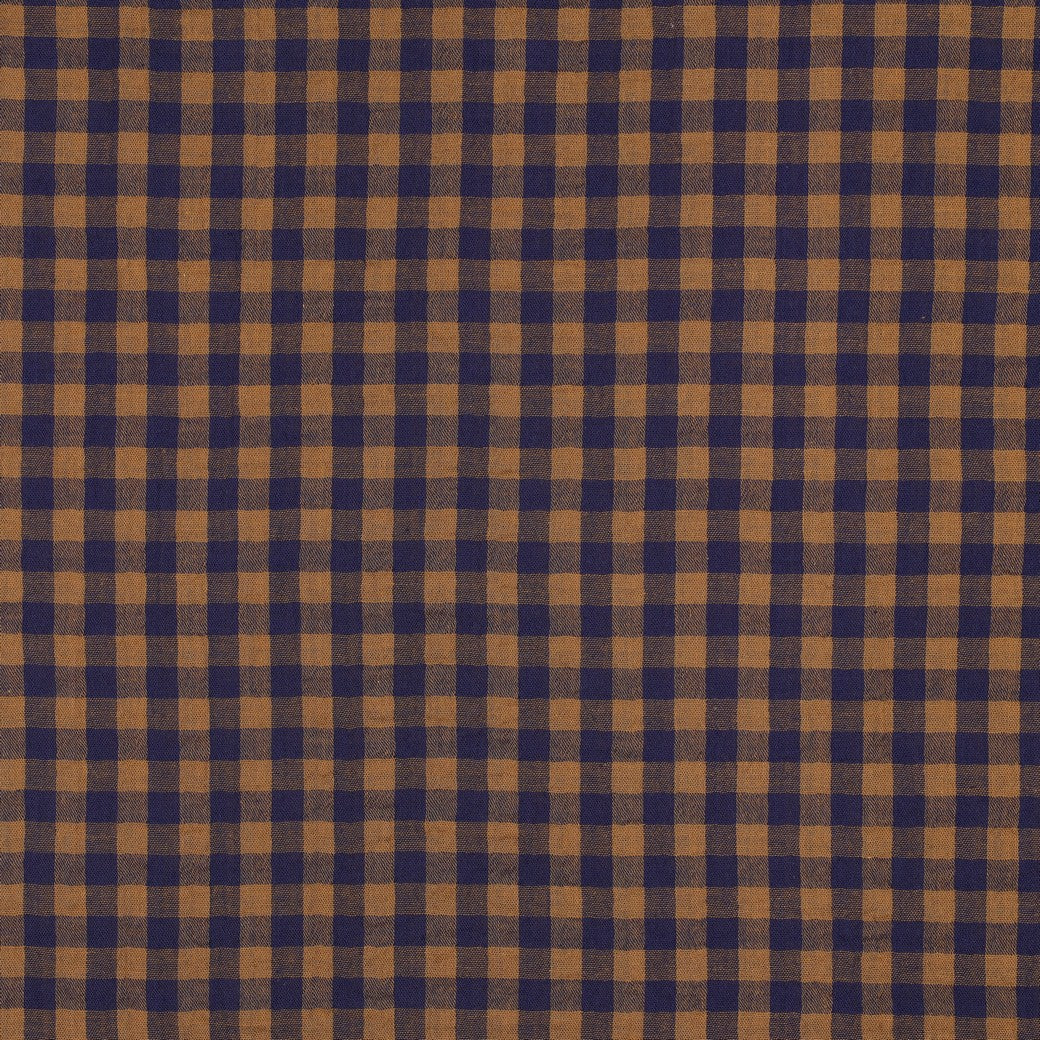 Brown & Navy Gingham Check Cotton Double Gauze