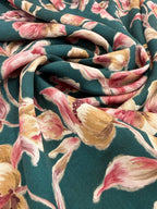 Vintage Blooms Viscose Satin - Teal