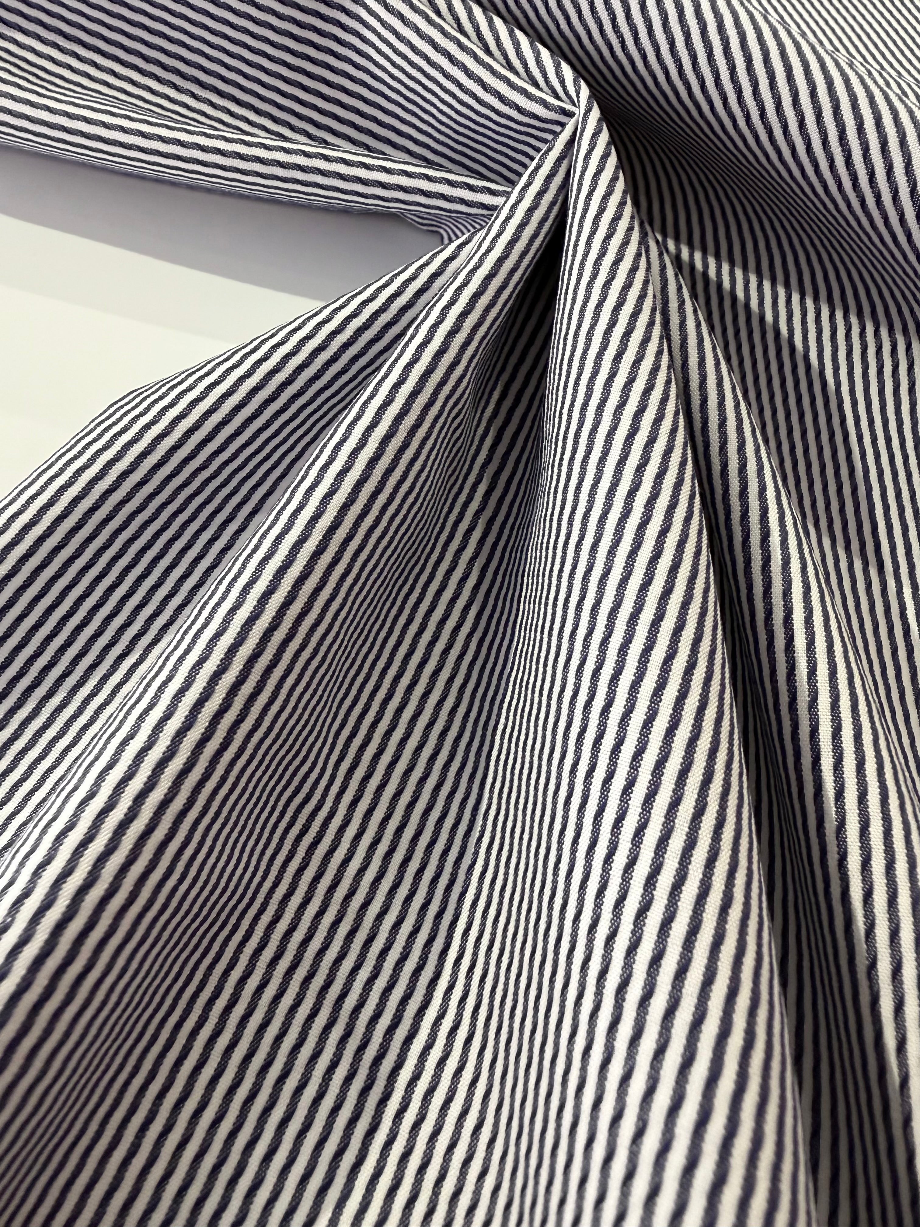 Ex Designer Deadstock Stripe Cotton - Navy