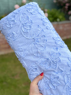 Blue And White Stripe Tickertape Flowers Cotton