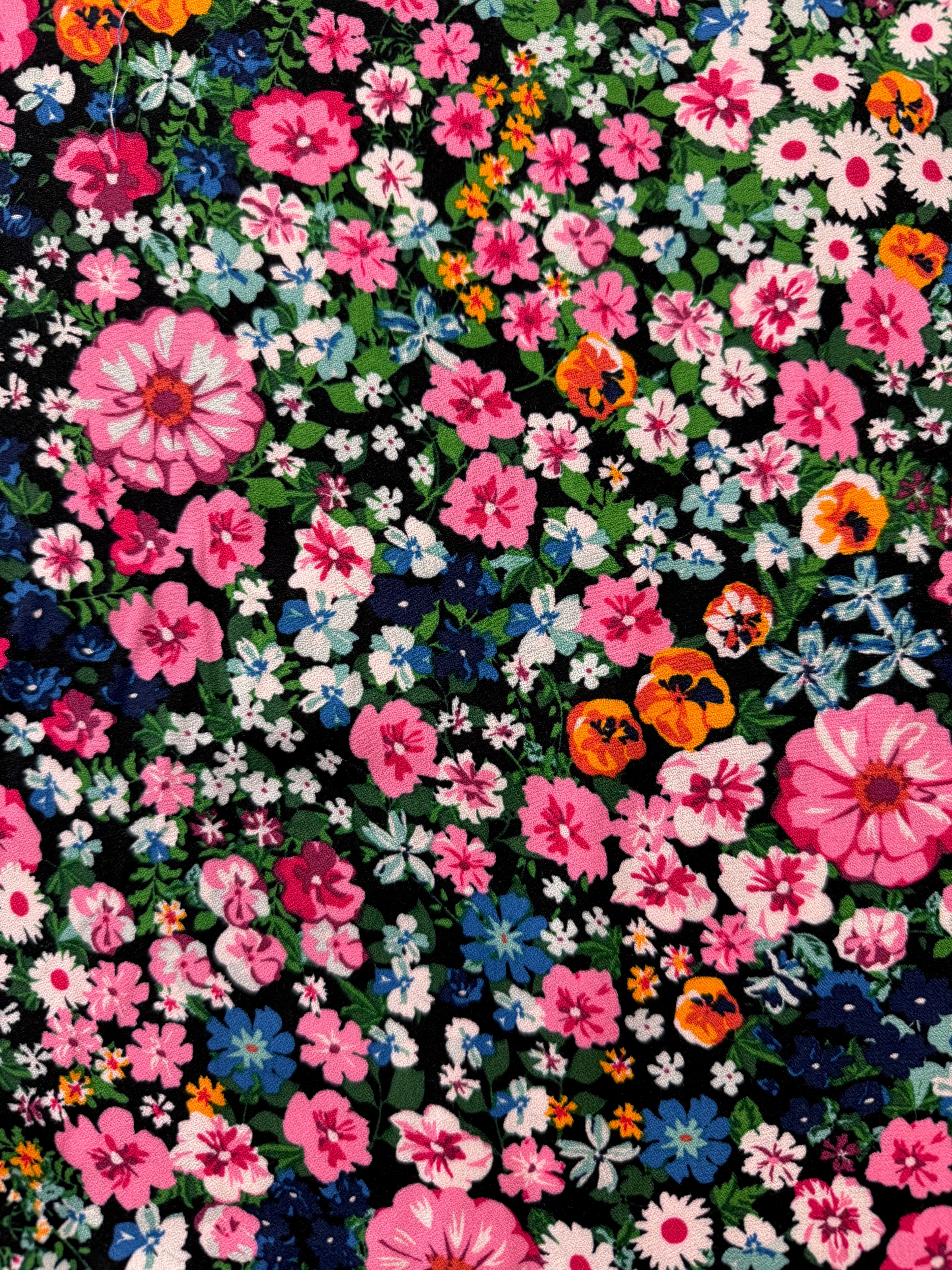 Wildflower Meadow Black Viscose Crêpe