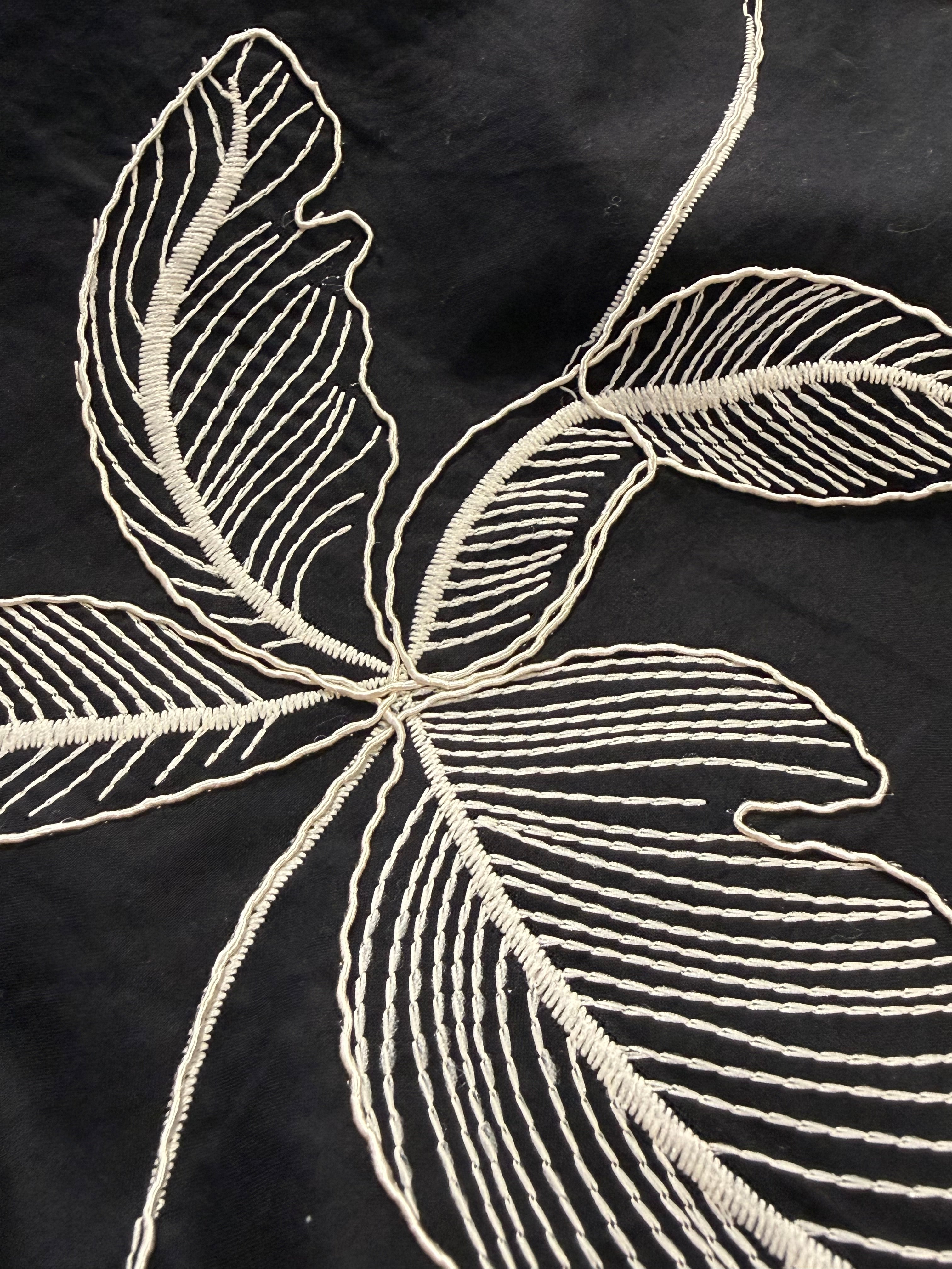 Black Cotton Lawn with Ivory Corded Embroidery