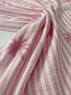 Palm Embroidery Cotton Double Gauze -  Pink