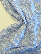 Blue And White Stripe Tickertape Flowers Cotton