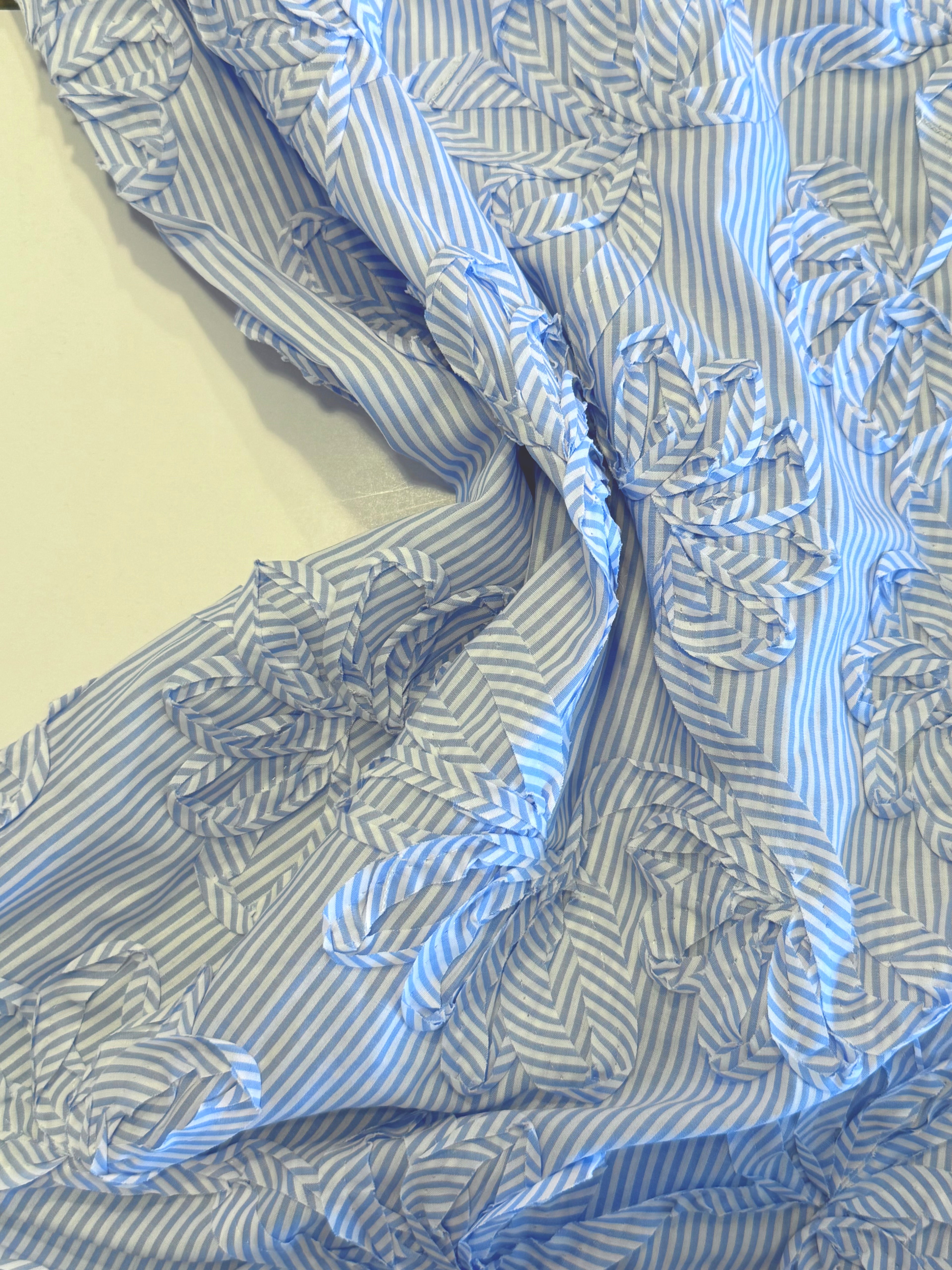 Blue And White Stripe Tickertape Flowers Cotton