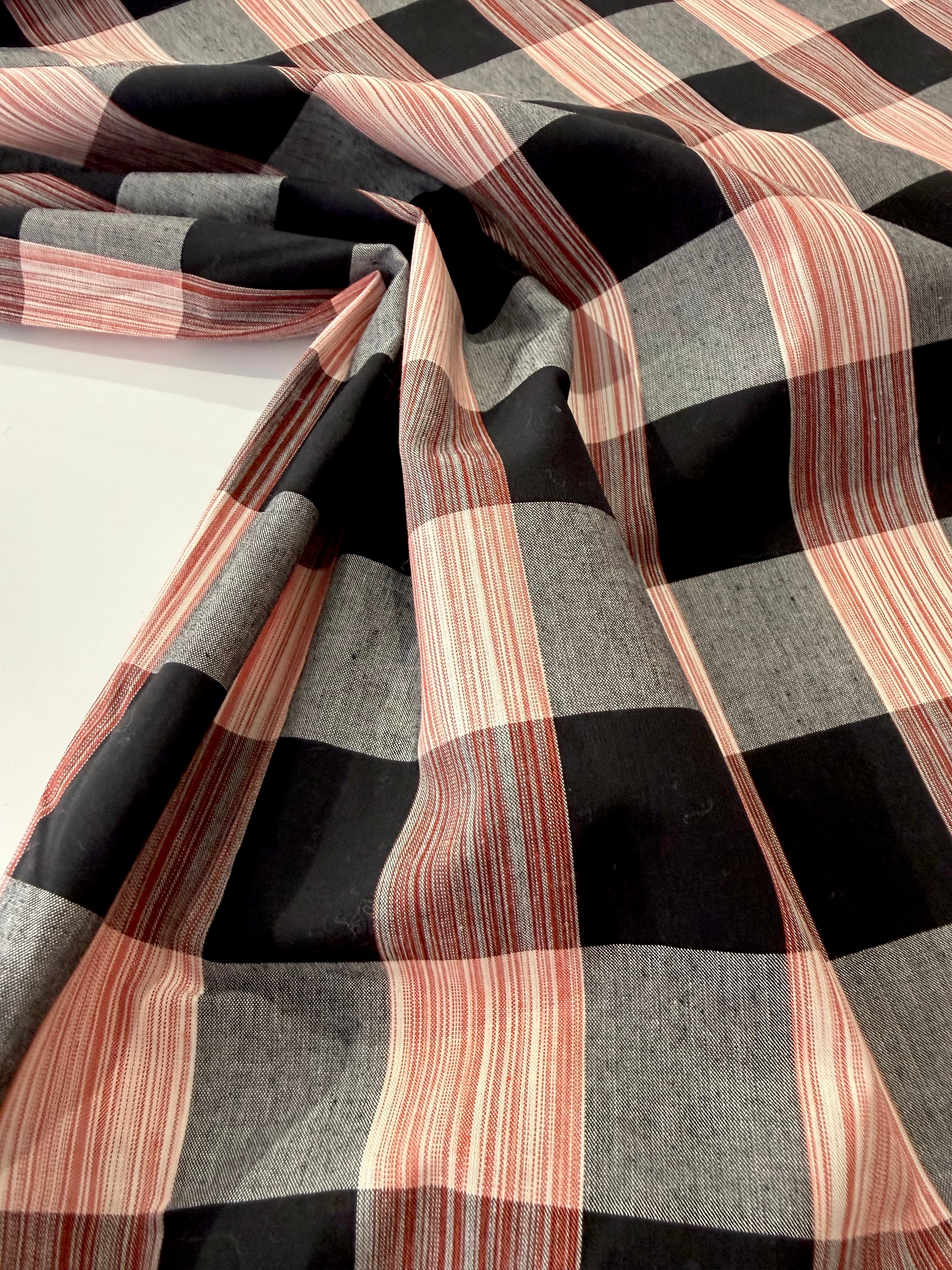 Black And Ruby Check Yarn Dyed Cotton
