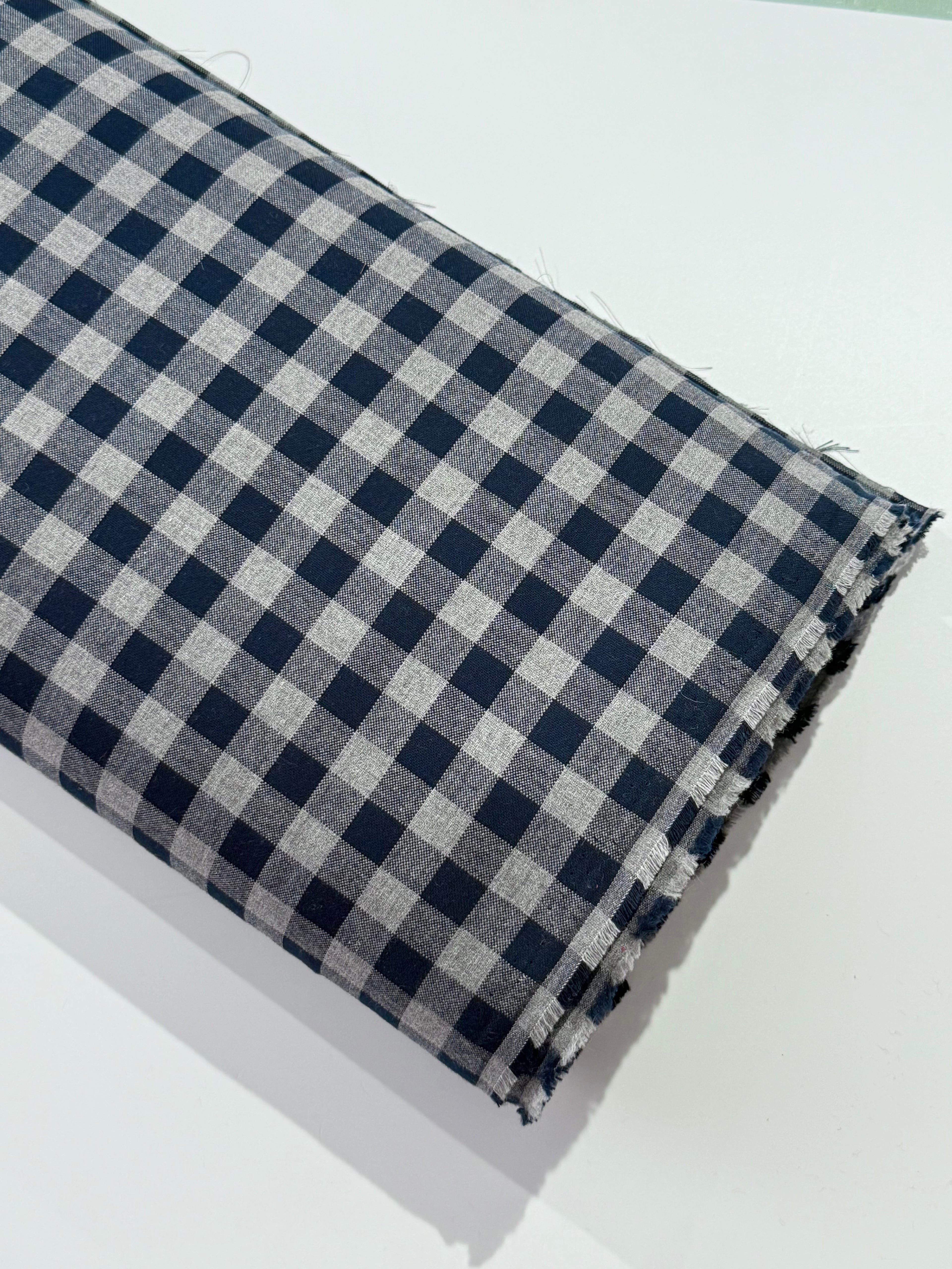 Blue & Grey Check Yarn-Dyed Oxford Cotton – Ex Paul Smith Deadstock