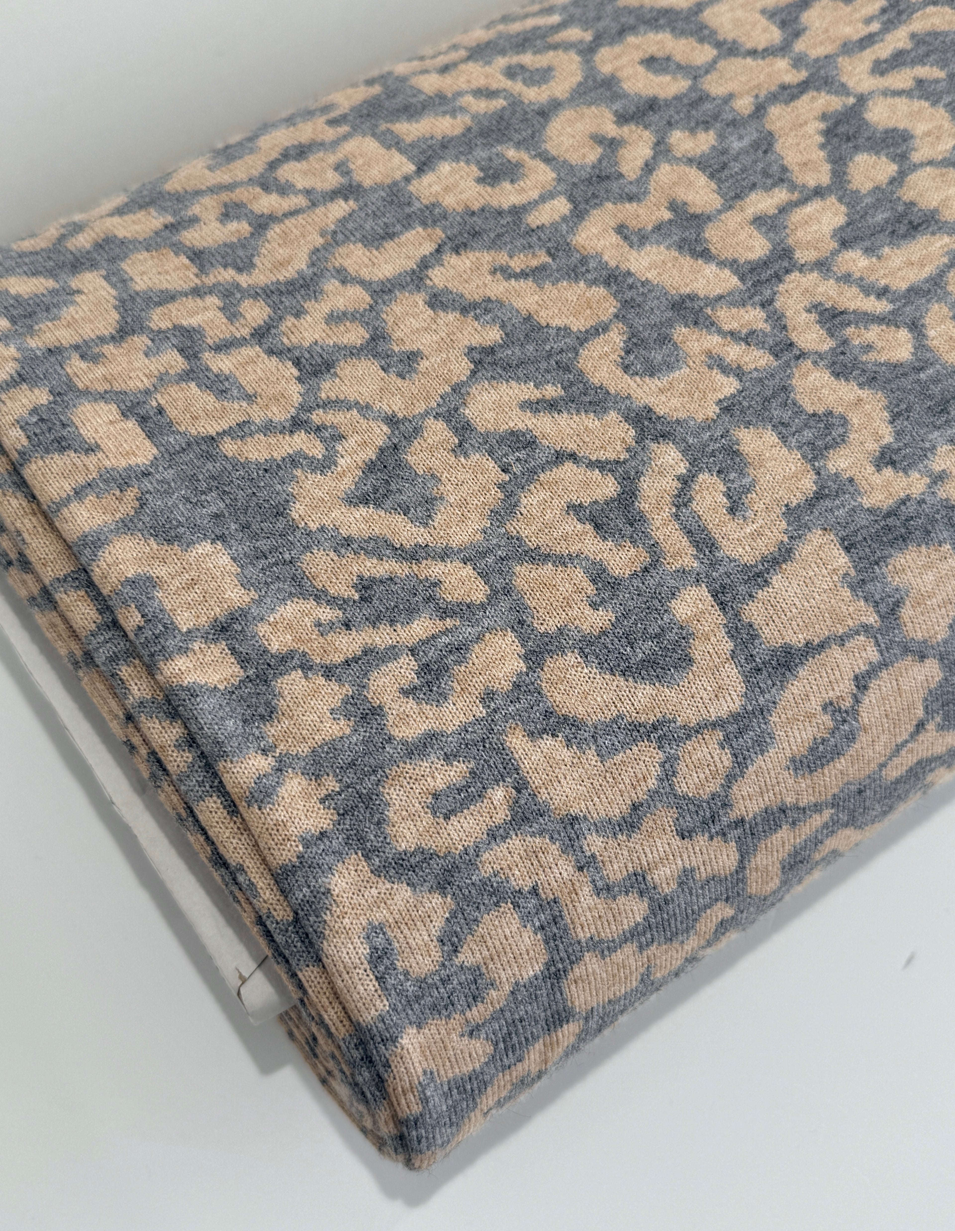 Classic Leopard Jacquard Knit -  Silver Grey