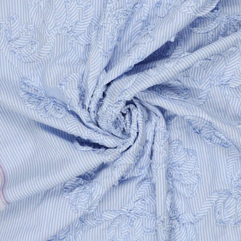 Blue And White Stripe Tickertape Flowers Cotton