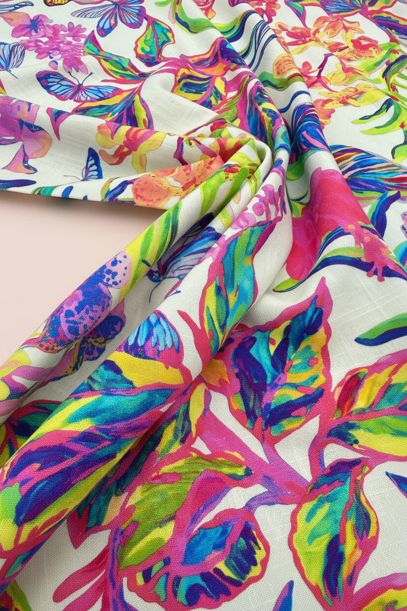 Tropical Butterfly Viscose Linen Blend