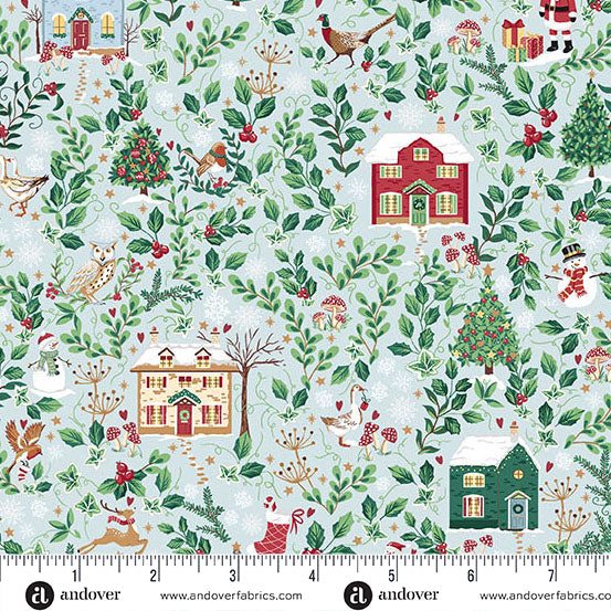 Cottages Blue MU240B - Country Christmas By Makower UK