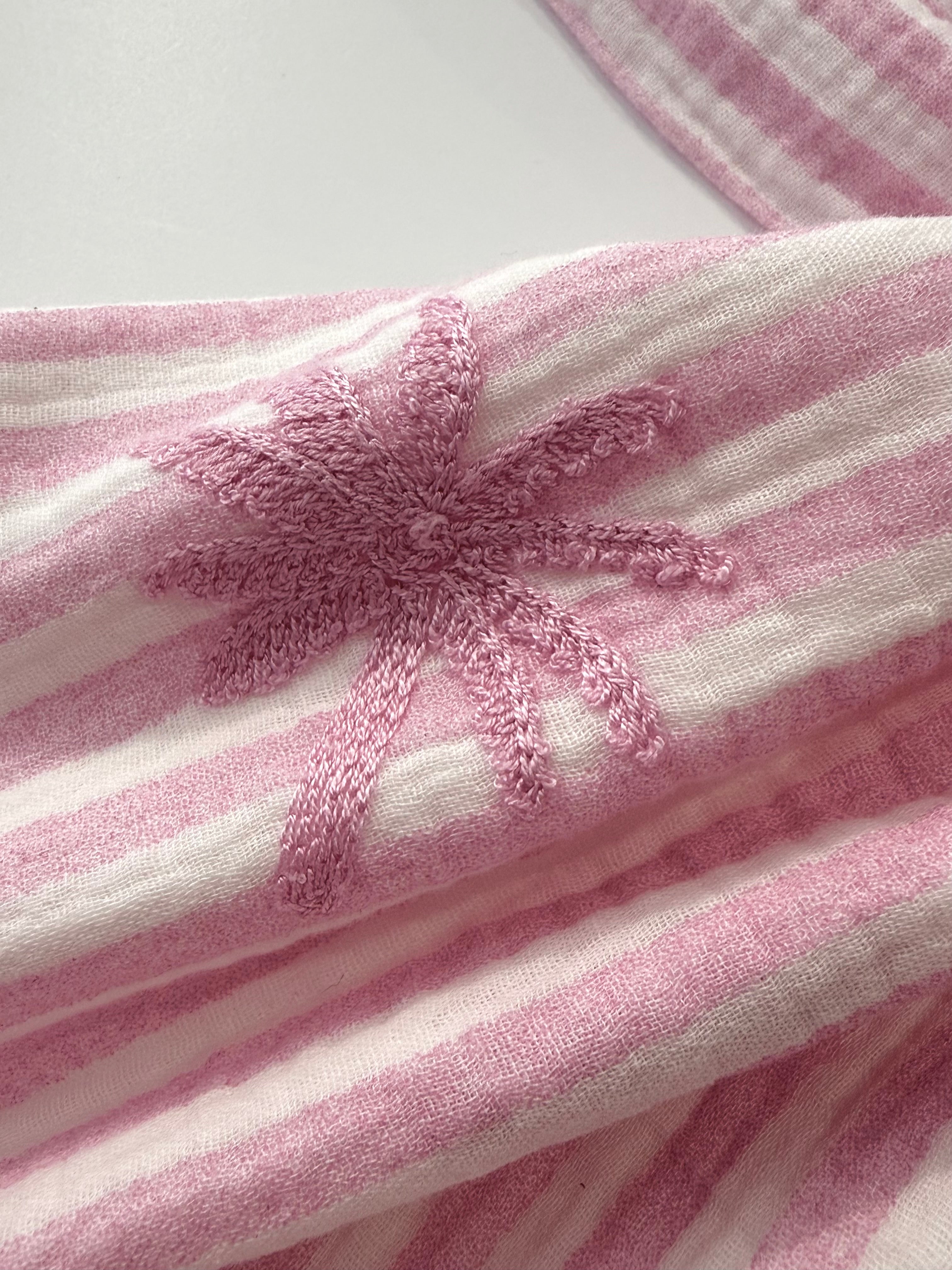 Palm Embroidery Cotton Double Gauze -  Pink