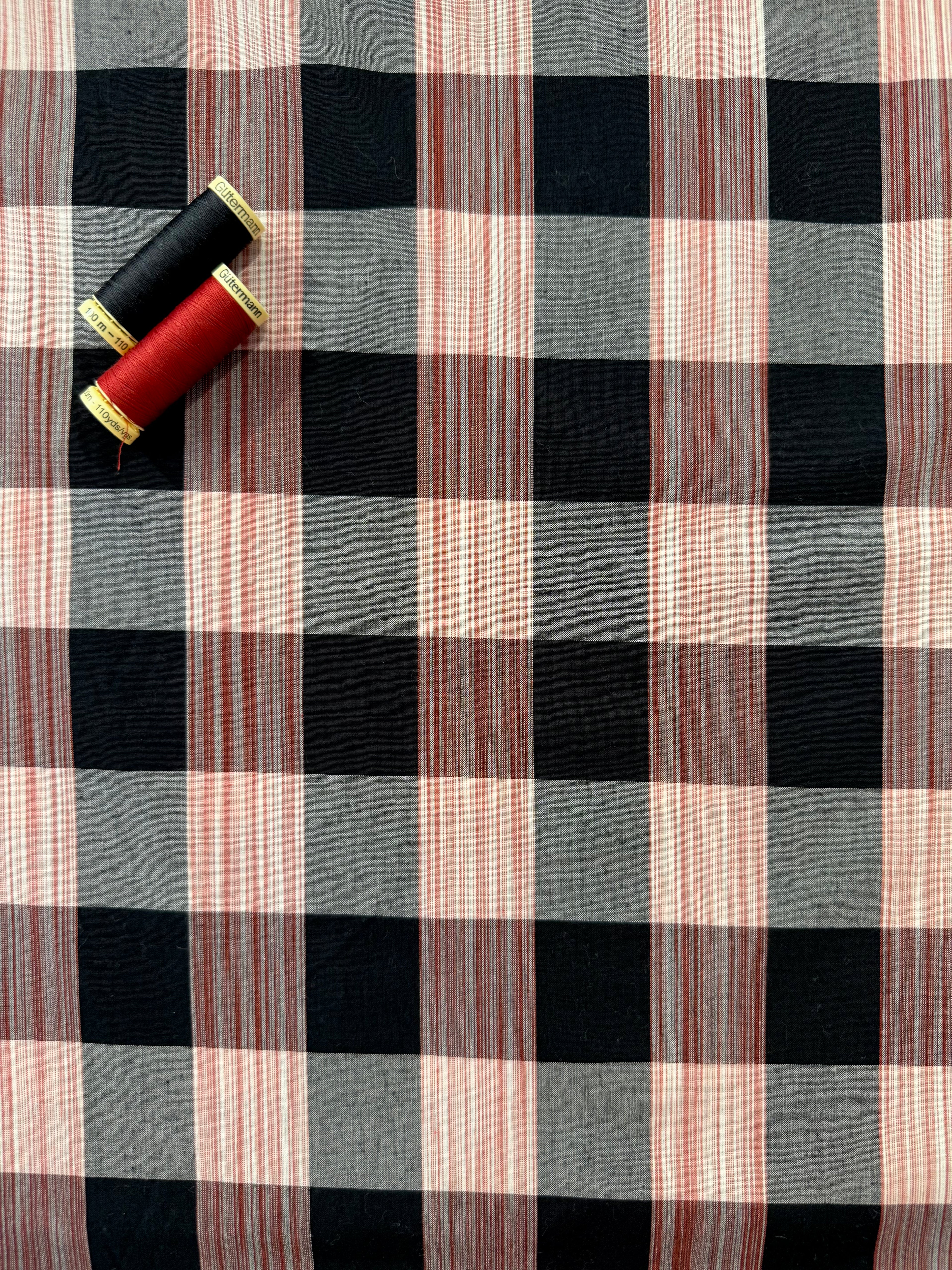 Black And Ruby Check Yarn Dyed Cotton